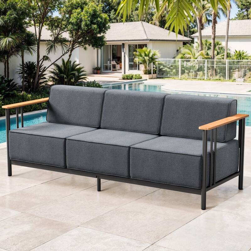Gymojoy Modern Patio Sofa with Metal Frame, 10" Cushions, Wide Seat for Outdoor Use Easy Assembly