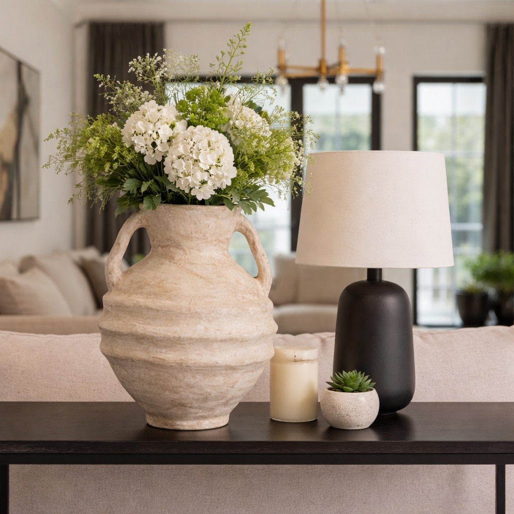 Decorative Vase - Paper Mache Rustic Handles