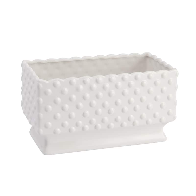 Ceramic Hobnail Planter with Scalloped Edge - 11.3"L x 5.8"W x 6.0"H