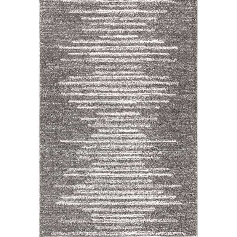 JONATHAN Y Aisha Berber Stripe Geometric Area Rug - 4 X 6 - Gray/Cream
