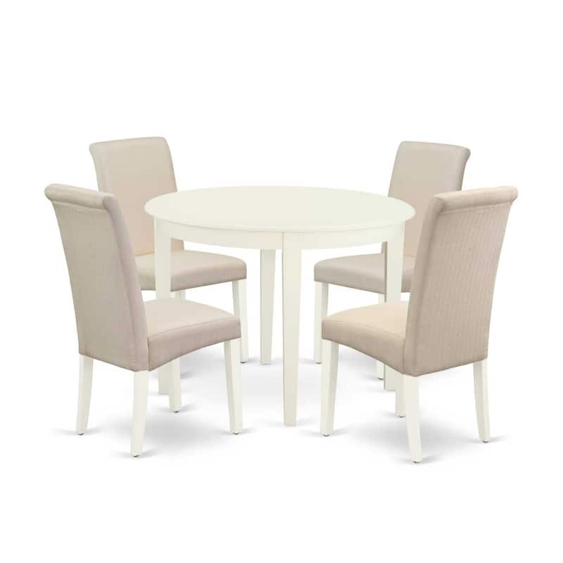 HomeStock 5-Pc Round Linen White Solid Wood Top-Dining Room Set-Seats 4
