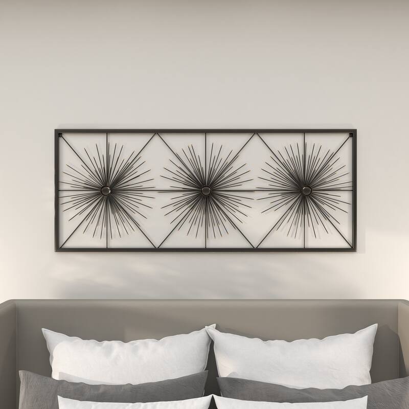 Black Metal Sea Urchin Starburst Wall Decor with Black Frame
