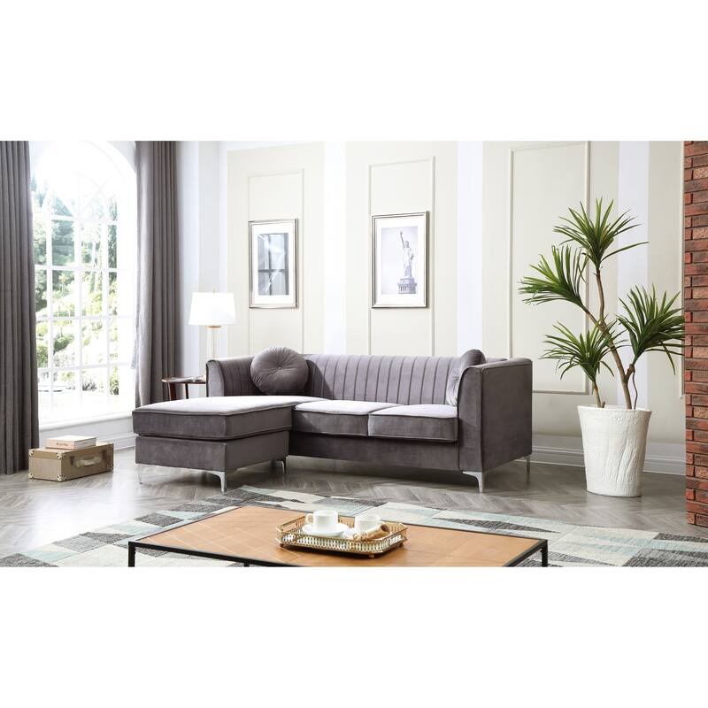 G790B-SC Gray Velvet Sofa Chaise, 75x63x32 inches, 146 lbs, Semi Assembled
