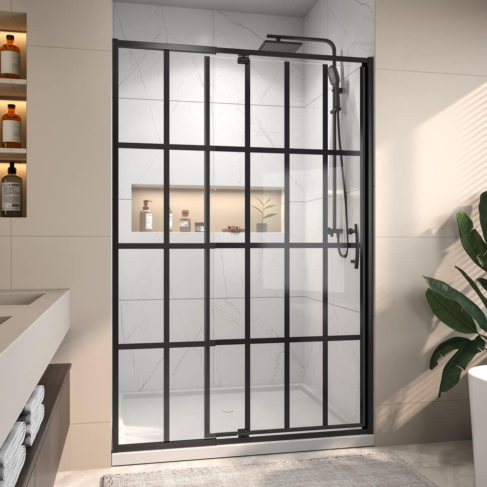 Modland 44-48"x71'' Adjustable Pivot Shower Door - Auto-Lift Hinge, Magnetic Seal, 6 Finishes for Uneven Walls - 48''x 71''