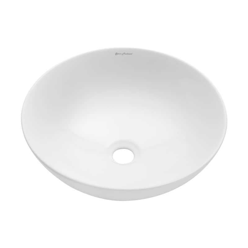 Swiss Madison SM-VS24 Classe 15-5/16" Round Ceramic Vessel Bathroom - Shiny White