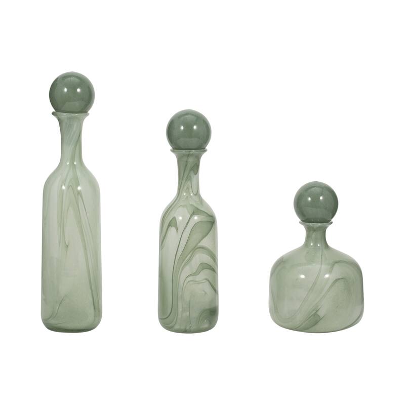 Sagebrook Home Modern Glass Vases with Artistic Swirl Design, Elegant Decorative Accent Set of 3 - Green