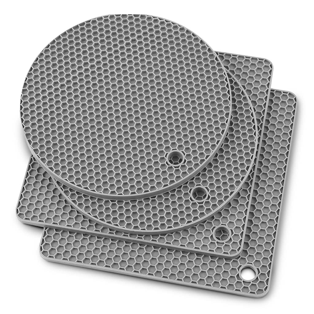 Cheer Collection Silicone Trivets Set of 4 Flexible Heat Resistant Kitchen Mats for Hot Pots and Pans