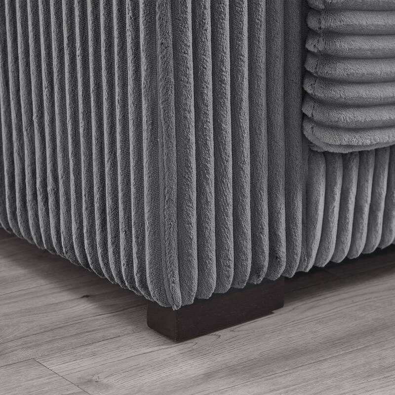 L Shaped Sectional Sofa with Reversible Chaise Lounge, Convertible Sectional 3 Seat Sofa, Corduroy Upholstered Corner Sofa