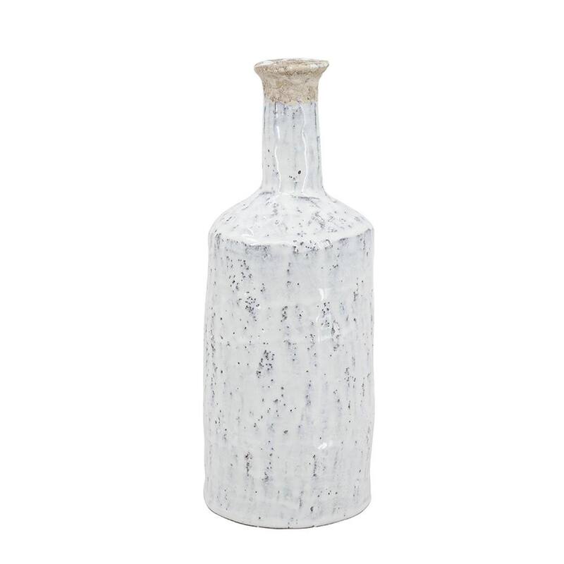 13" White Terracotta Cylinder Jug Vase - 5.30