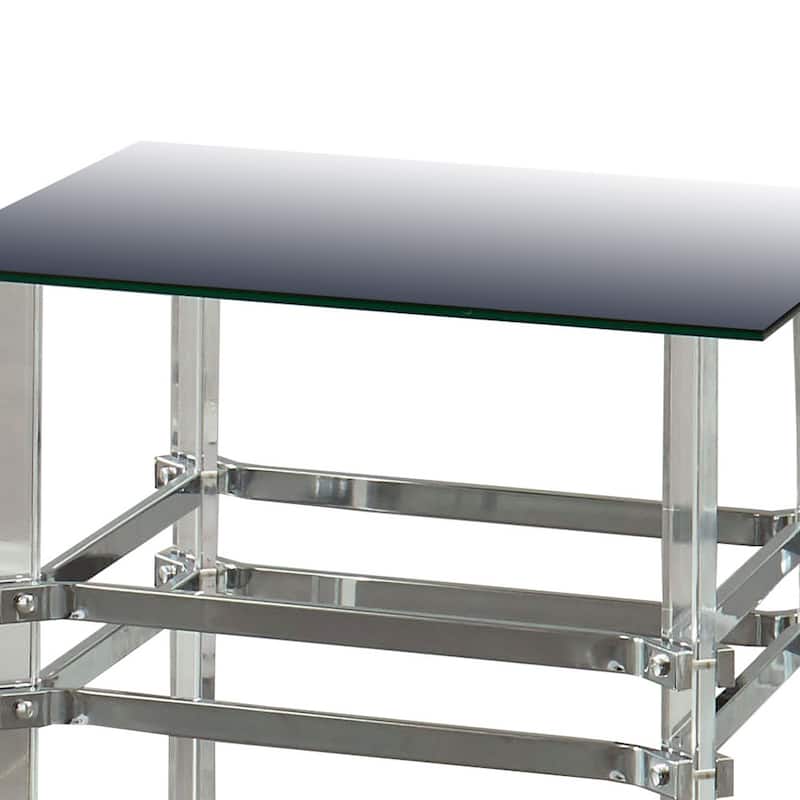 Square Glass and Metal End Table with Tubular Legs, Silver and Clear
