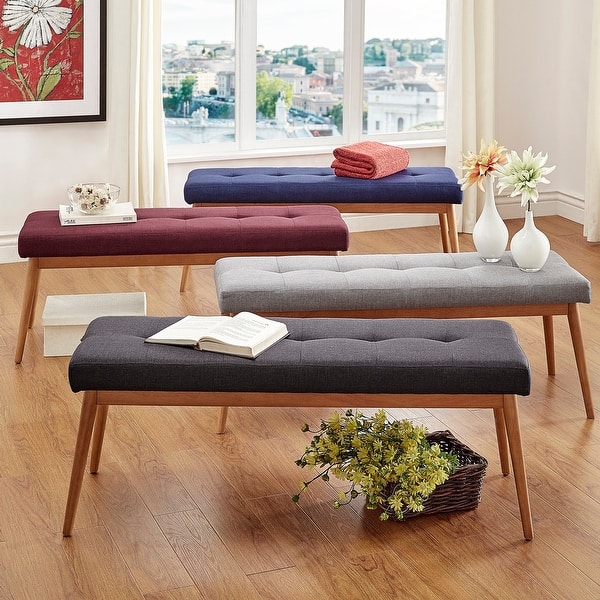 slide 2 of 27, Sasha Oak Angled Leg Linen Dining Bench iNSPIRE Q Modern
