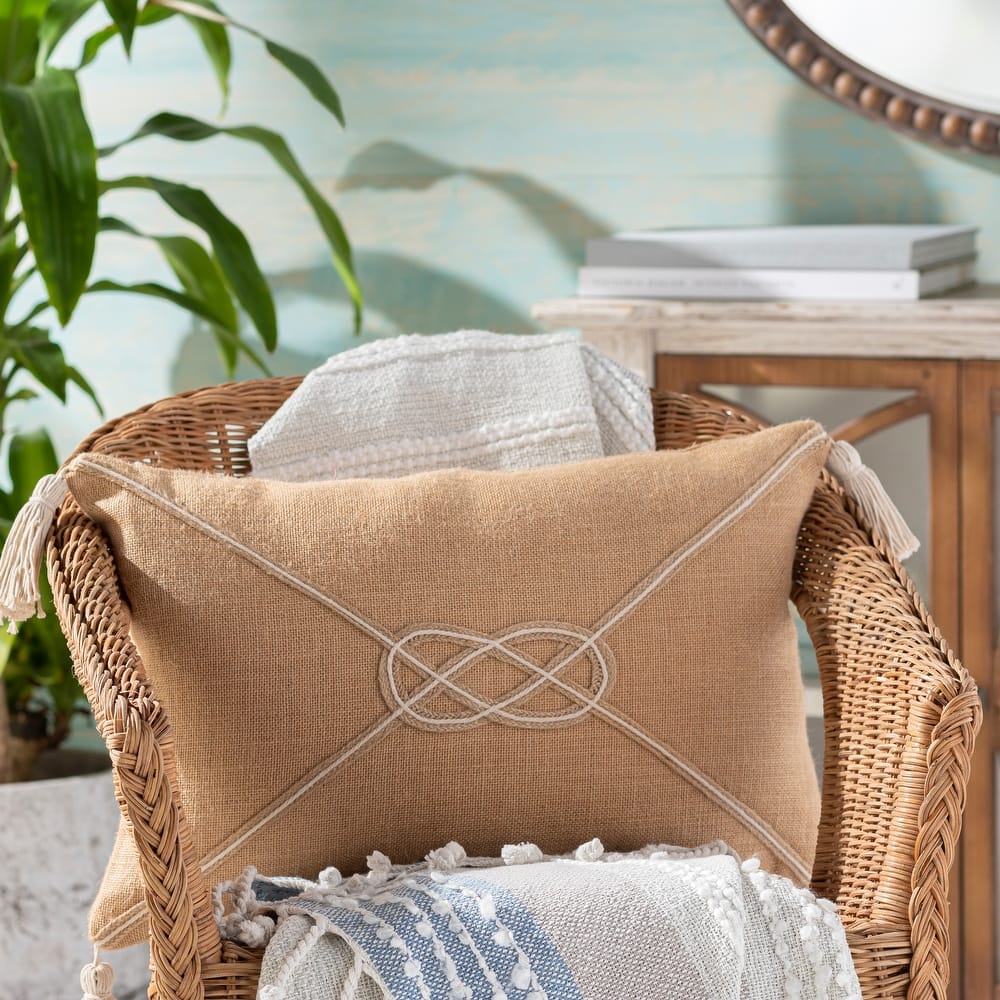 Darya Nautical Knot 14x22-inch Jute Lumbar Throw Pillow