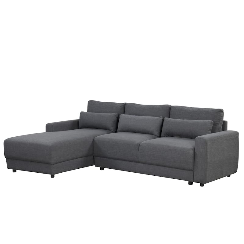 Versatile L-Shaped Sectional Sofa with Pillows, Linen Fabric, Gray