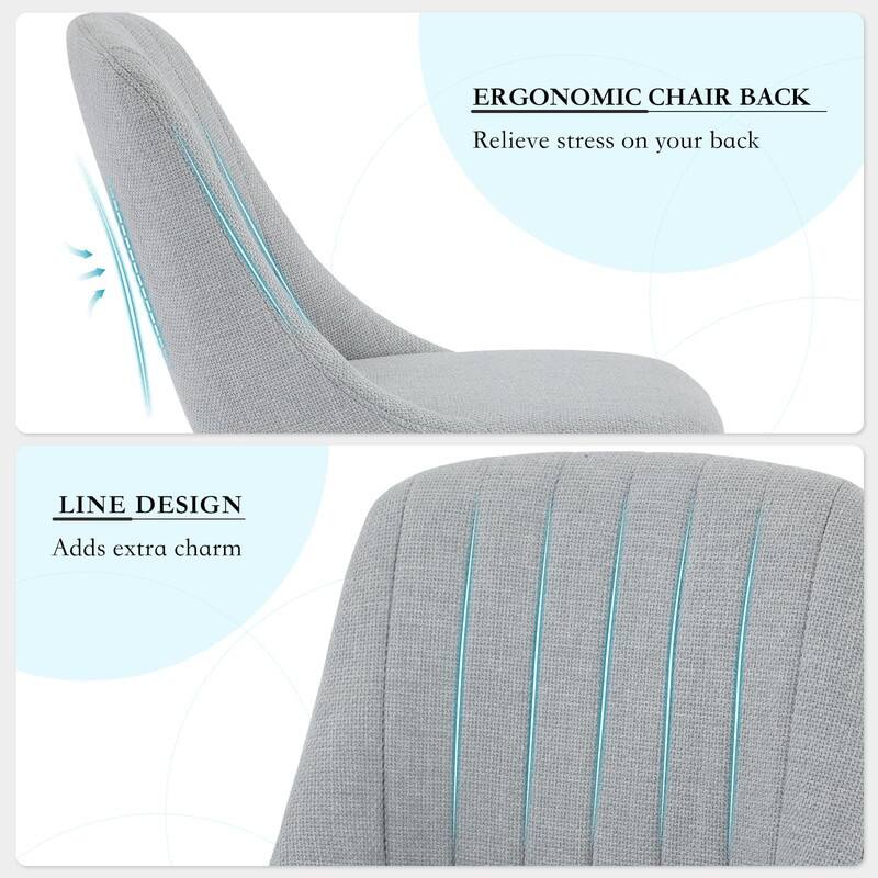 Set of 2 Modern Dining Chairs - Ergonomic Fabric Upholstered w/Oak Legs