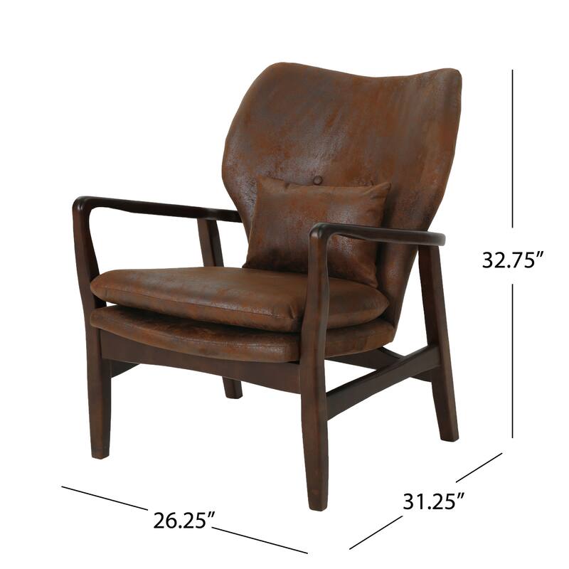 Fabric Mid-Century Club Chair with Wood Frame and Tufted Back