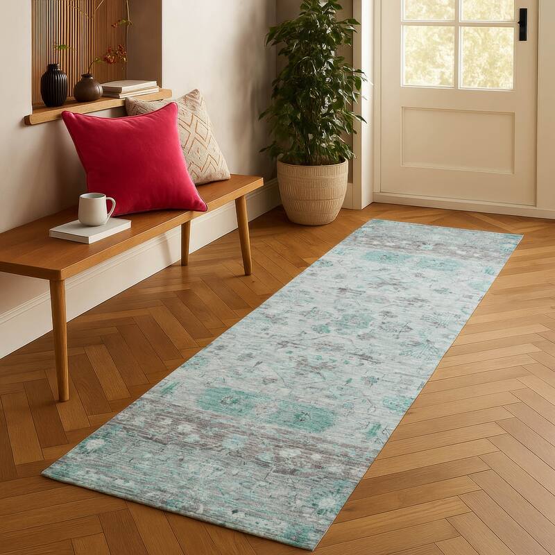 Machine Washable Indoor/ Outdoor Traditional Border Chantille Rug