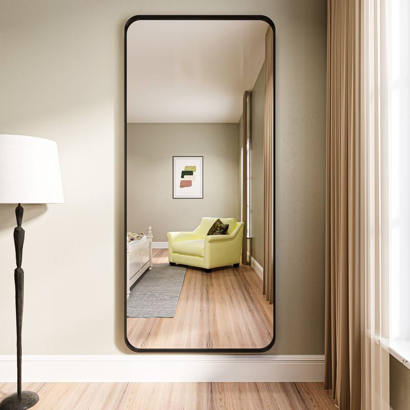 Organnice Rectangular Aluminum Framed Modern Rounded Wall Mount Mirror