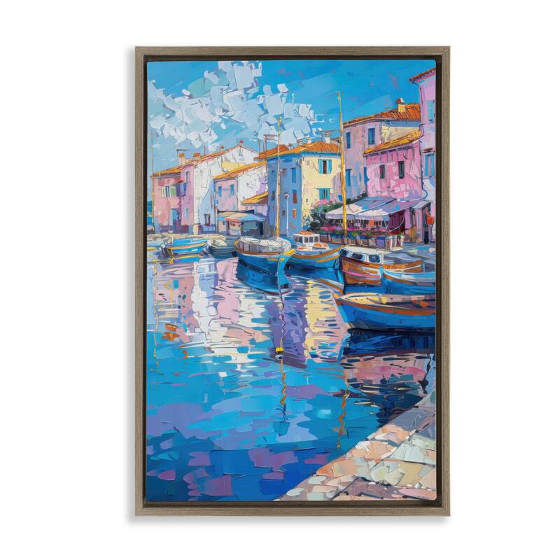 Stupell Abstract Harbor Reflection Framed Floater Canvas Wall Art Design By LSR Design Studio - 21 x 31 - Brown