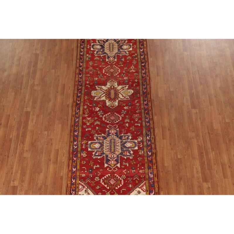 Handmade Vegetable Dye Heriz Persian Vintage Runner Rug - 3'6"x 10'8"
