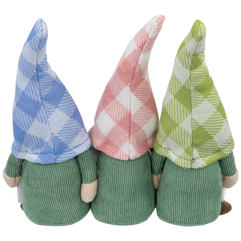 Gnome Trio with Welcome Banner Spring Table Decoration - 7" - Pastel Pink and Green
