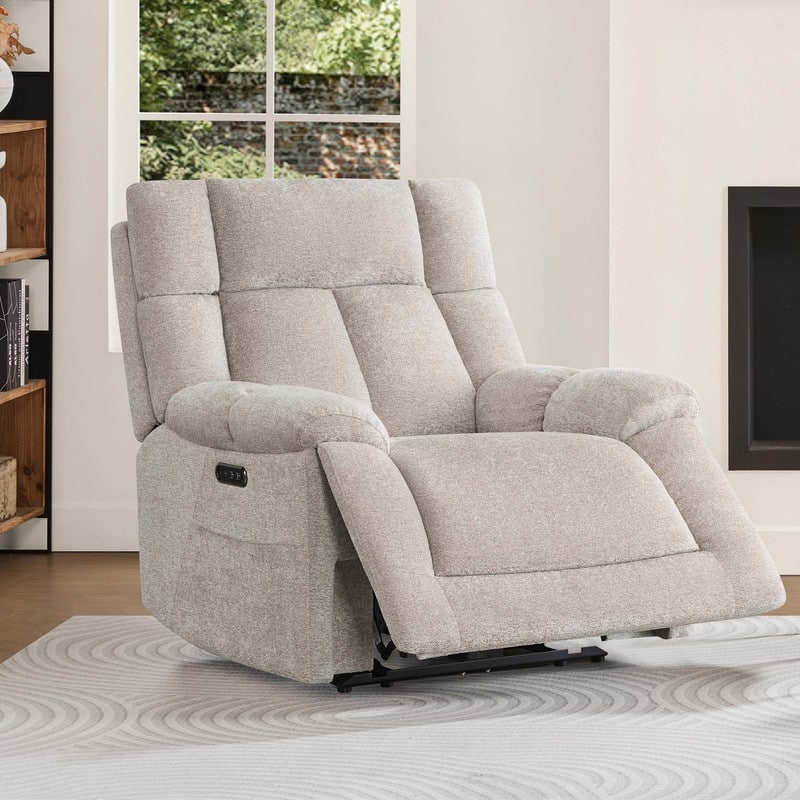 Spruce & Spring Power Lay Flat Nursery Recliner with Bluetooth Speakers and Power Lumbar Support - Taupe