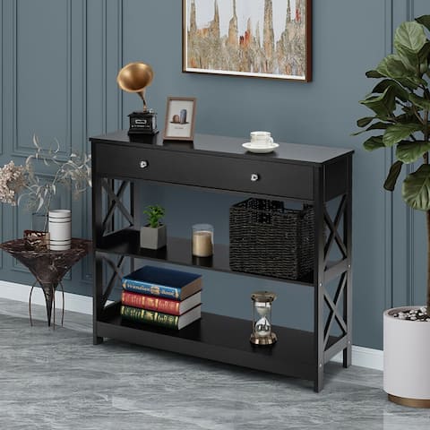 Gymax Console Table Drawer Shelves Sofa Accent Table Entryway Hallway - 39.5'' x 12'' x 31.5''