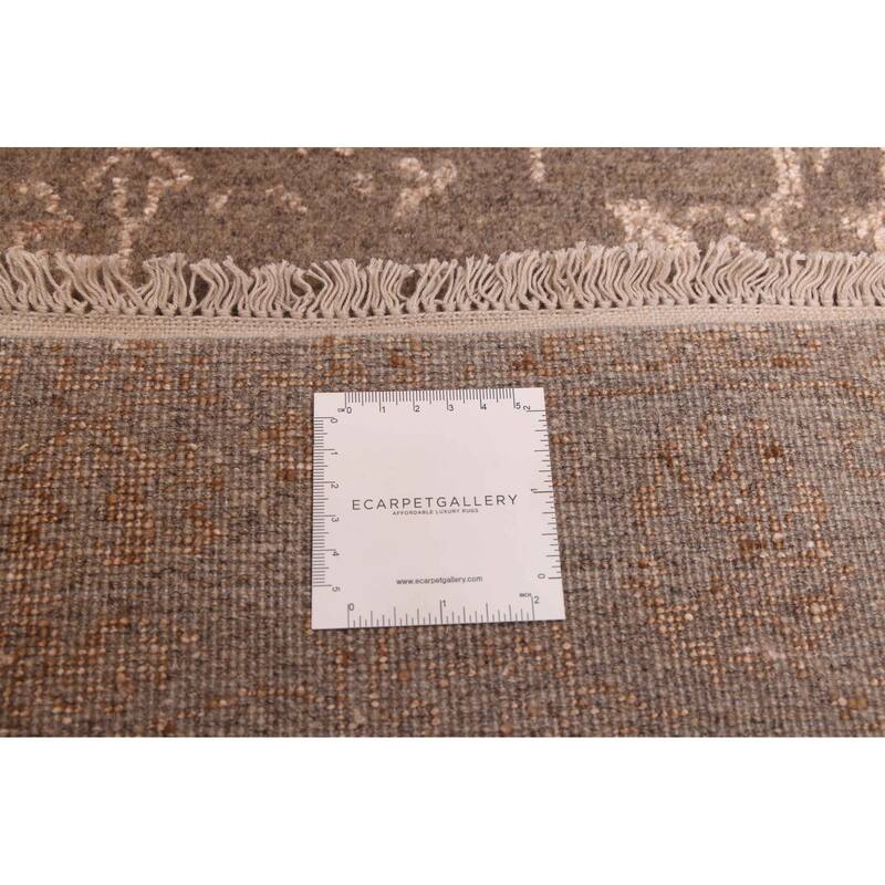 ECARPETGALLERY Hand-knotted Heritage Brown, Taupe Silk, Wool Rug - 2'6 x 13'10