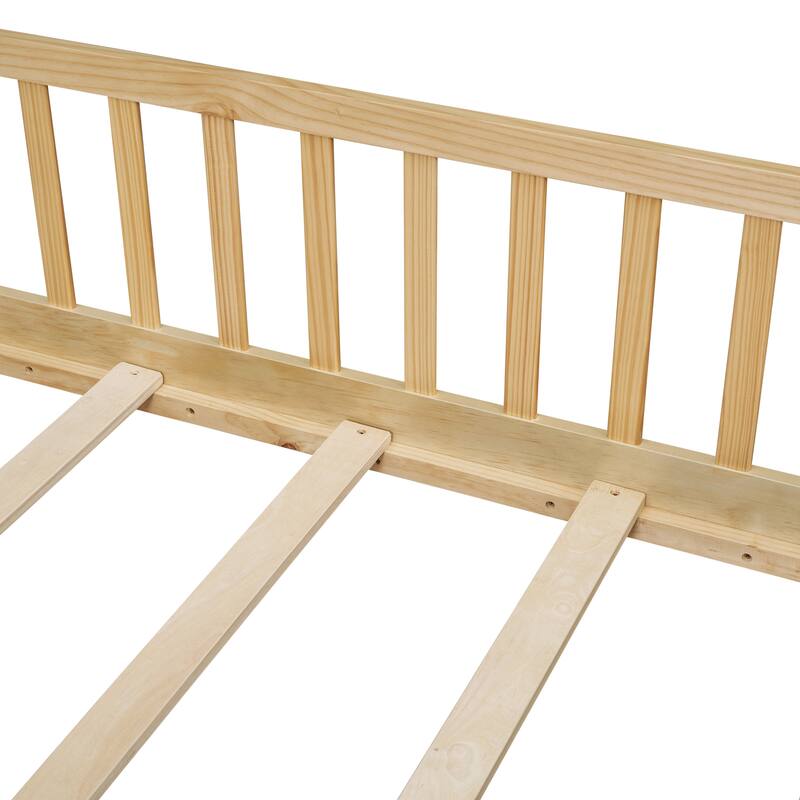 Floor Bed with Fence,Door and Safety Guardrails,Perfect for Kids' Play,Sleep and Development