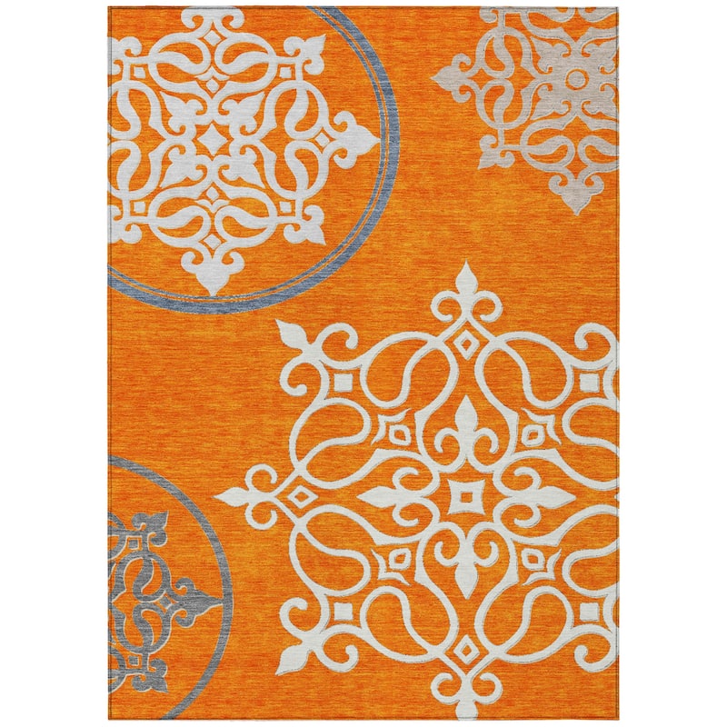 HomeRoots Floral Medallion Transitional Rectangle Outdoor Rug - 5' X 8'