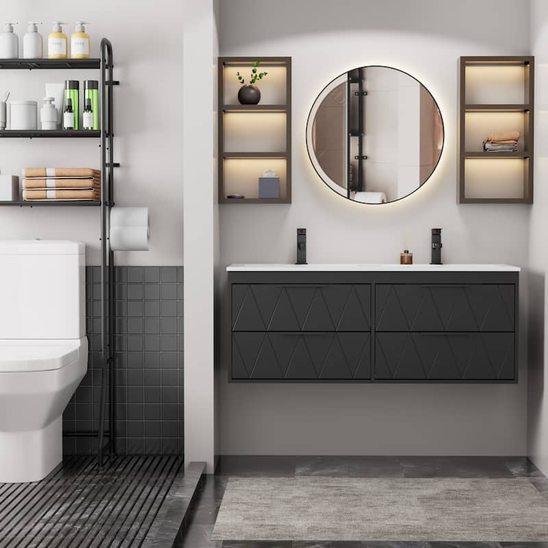 24"/30"/36"/48" Ceramic Vessel Sink Wall Mounted Bathroom Vanity Set