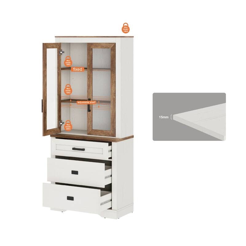 3 Tier Bookcase with Drawer,73.3" Tall Floor Standing Bookshelf