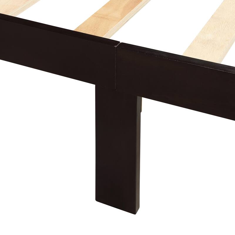 Wood Platform Bed Twin Size Slat Bed Frame with Fence-shaped Hollow Headboard, Footboard and Solid Wood Slat Support