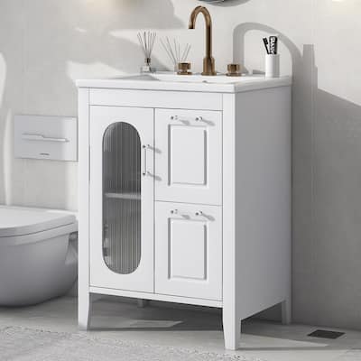 24" Bathroom Vanity with Sink, Bathroom Vanity Cabinet with Two Drawers and Door, Adjustable Shelf, Solid Wood and MDF
