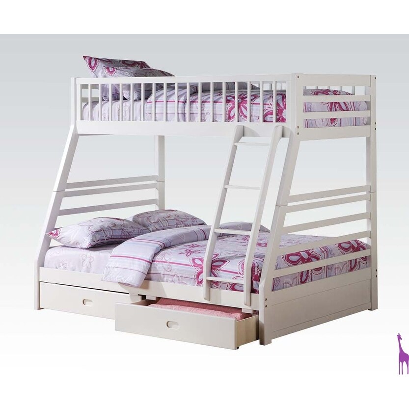 Twin Full Bunk Bed in White for Adult and Children Used in Bedroom