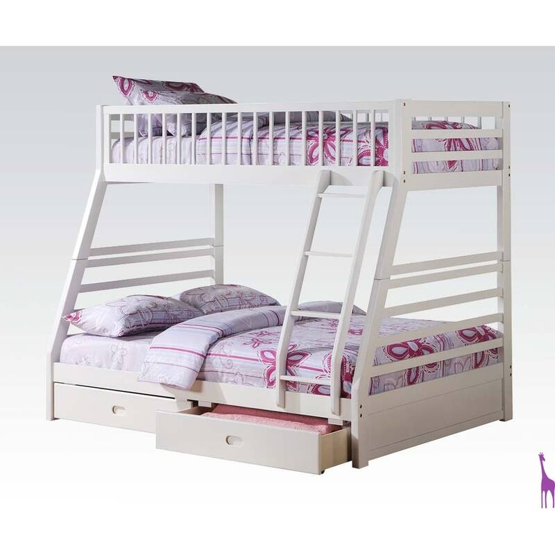 Twin over Full Size Solid Wood Bunk Bed with Ladder and Fence for Bedroom