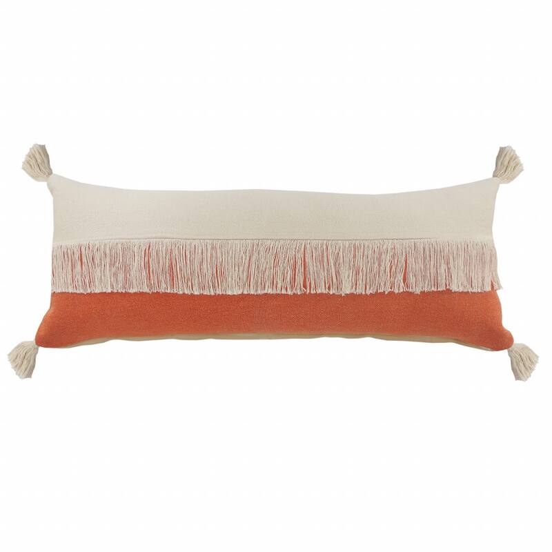 HomeRoots 14" X 36" Orange And Off-White 100% Cotton Zippered Pillow