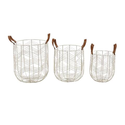 Metal Glam Storage Basket (Set of 3) - S/3 16",14",12"H