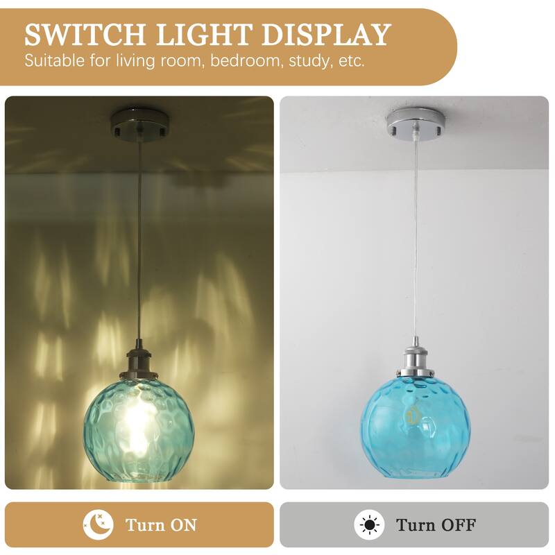 1-Light Metal Hanging Pendant Light with Glass Shade for Kitchen Island