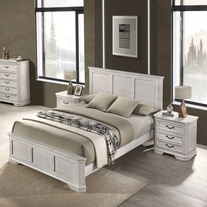 Roundhill Furniture Maderne Traditional Wood Panel Bed with Dresser, Mirror, Two Nightstands, Chest