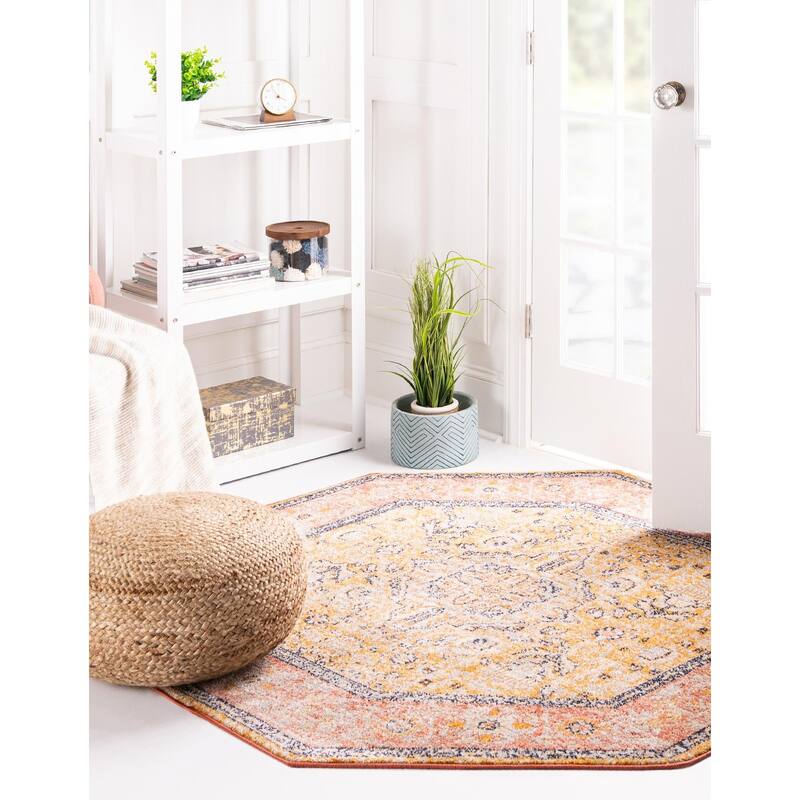 Traditional Nixa Collection Area Rug - 3'11"x3'11" Octagon - Yellow