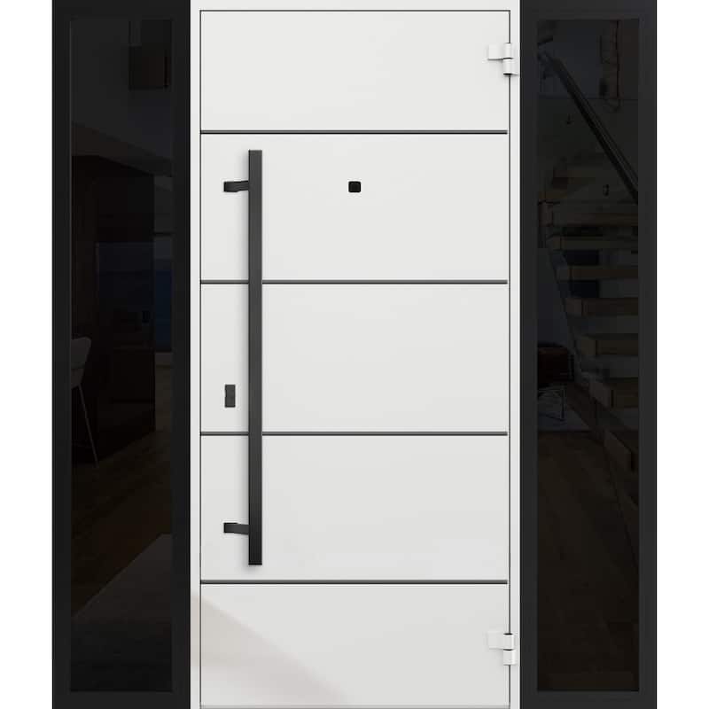 Exterior Prehung Steel Entry Door 0131 Black Enamel 2 Sidelites Top Window Stainless Steel Inserts W16+36+16xH80+16