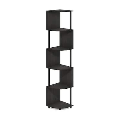 71.26 in. Tall Espresso/Black Wood 5-Shelf Bookcase