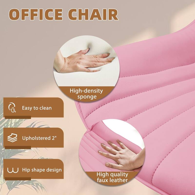 EROMMY Armless Office Chair with Wheels, Adjustable Swivel Modern Faux Leather Vanity Chair with Backrest, Ergonomic Rocking