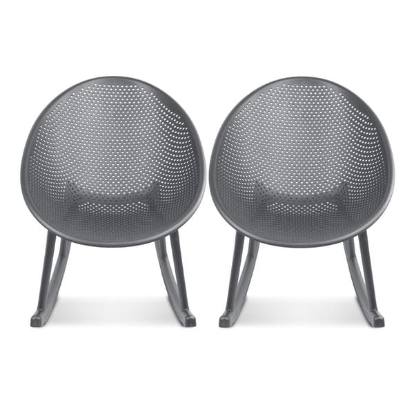 slide 2 of 47, Set of 2 Mid-Century Modern Rocking Lounge Chairs - Egg-Shaped Breathable Plastic Seat with Durable Plastic Base, Accent Seating Grey