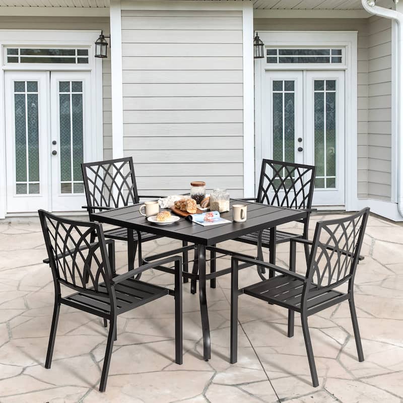 Outdoor 5-Piece Dining Set with Umbrella Hole, Black