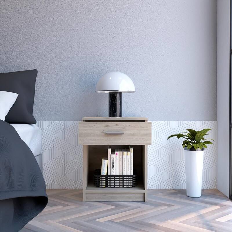 21-Inch Light Gray Nightstand with One Drawer and Low Shelf