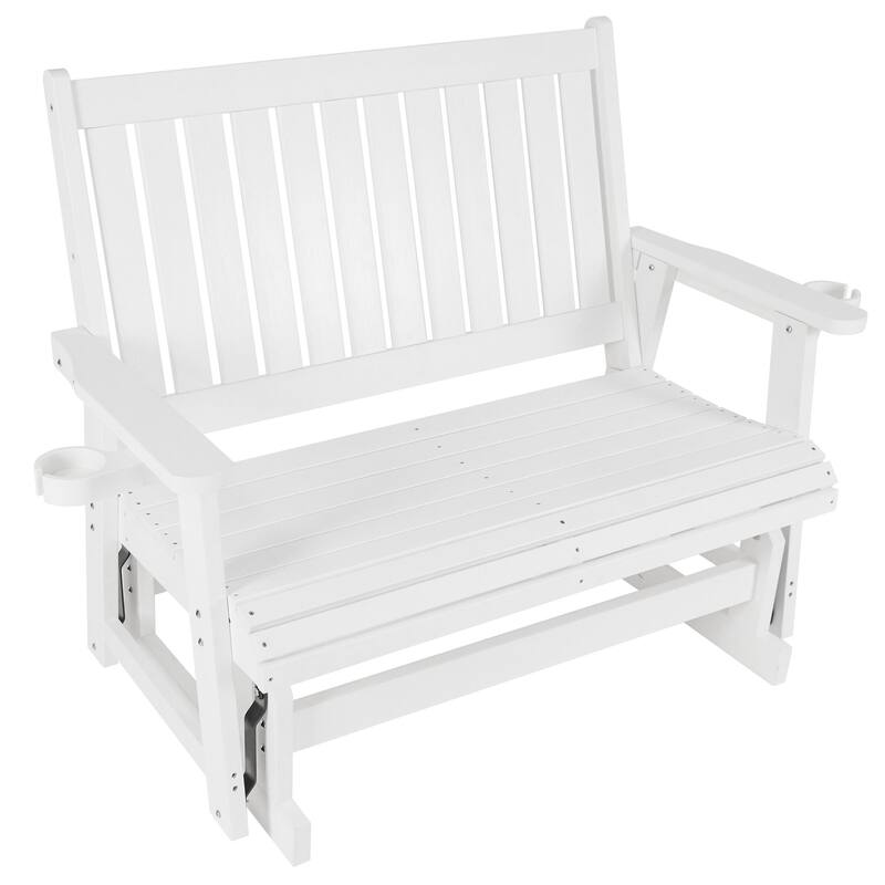 Fortune Candy HIPS Patio Glider 2-Seat with Cup Holders, Heavy Duty 900 LB, All-Weather Resistant
