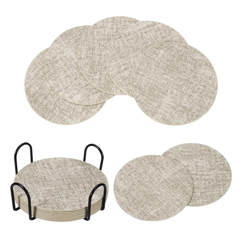 8Pcs Drink Coasters with Holder, 4"x4" Dual Sided Round Coasters