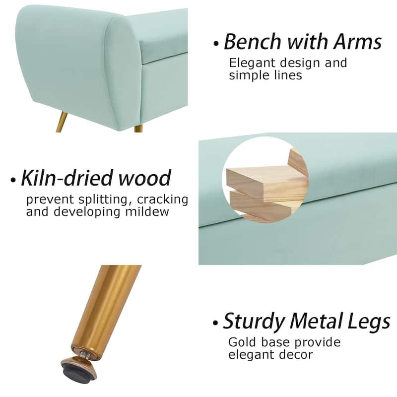 Upholstered 56"W Flip Top Storage Bench with arms