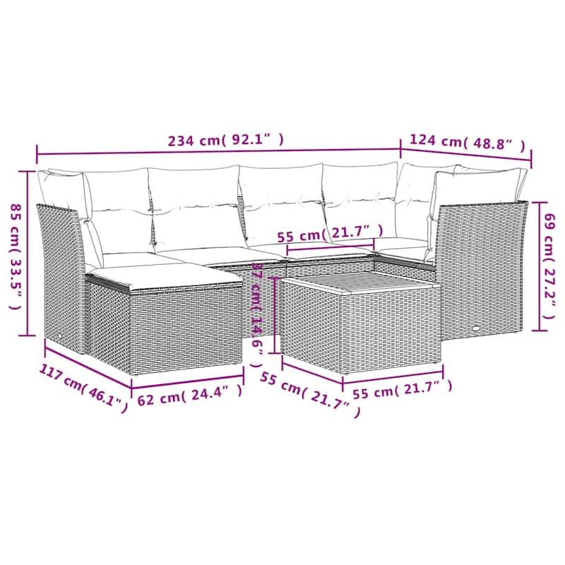 vidaXL Garden Sofa Set Black, Cream White - 24.4 x 24.4 x 27.2